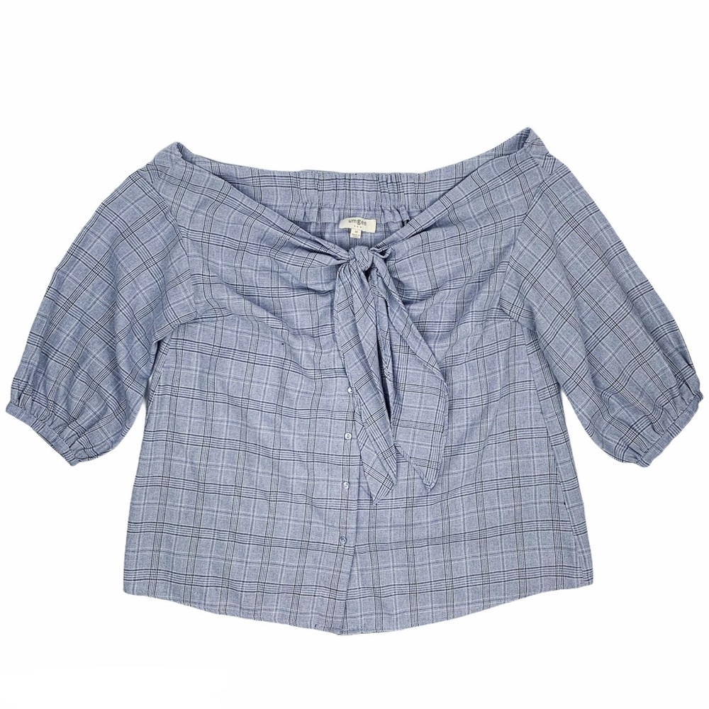 Umgee Off The Shoulder Tie‎ Top Plaid